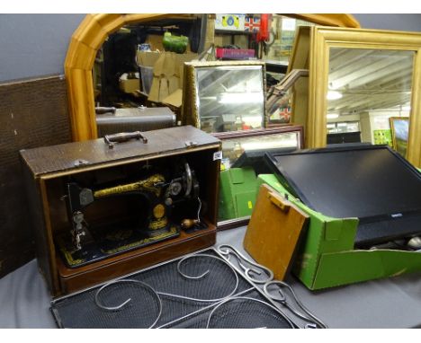 SINGER SEWING MACHINE IN A CASE, quantity of mirrors, fireguard, Beko tv ETC
