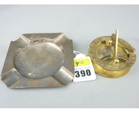 SILVER ASHTRAY Birmingham 1911, 1.5 troy ozs and a reproduction fold-up pocket compass/sun dial