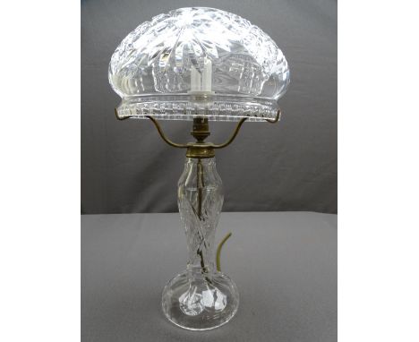 GLASS MUSHROOM SHAPED TABLE LAMP, a fine example, approximately 28cms shade diameter