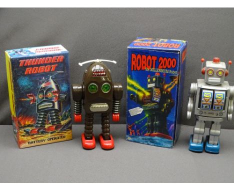 TWO BOXED BATTERY OPERATED ROBOTS, titled 'Robot 2000 the Millennium Robot' and 'Thunder Robot'