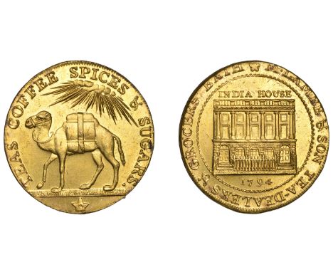 18th Century Tokens, SOMERSET, Bath, Mary Lambe & Son, Halfpenny, 1794, camel, rev. frontal elevation of India House, edge yo