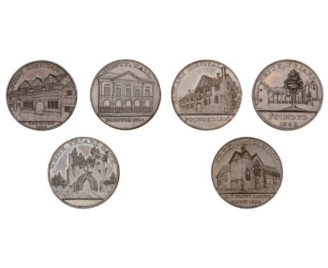 18th Century Tokens, WARWICKSHIRE, Coventry, Kempson’s Halfpence (6), Bablake Hospital, 12.49g/6h (DH 282a), County Hall, 12.