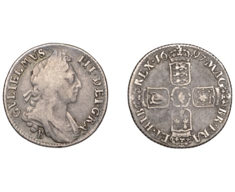 William III (1694-1702), Shilling, 1697b, third bust variety (ESC 1164; S 3512). Fine, rare £120-£150