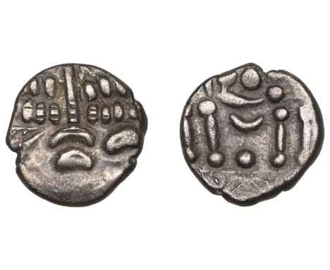 British Iron Age, DUROTRIGES, Uninscribed issues, billon Stater, disjointed head of Apollo, rev. disjointed horse left, 3.91g