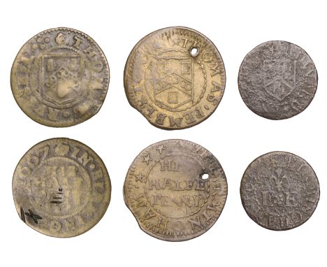 17th Century Tokens, WARWICKSHIRE, Birmingham, Edward Ensor, Farthing, 1652, 0.83g/6h (N 5284, this piece; BW. 29); Thomas Pe