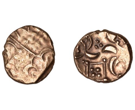 British Iron Age, CORIELTAUVI, Early Uninscribed issues, Stater, Kite/Wheel type, wreath pattern, rev. stylised horse left, s