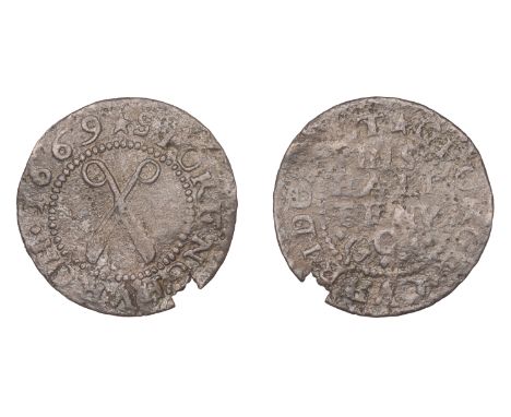 Stokenchurch, George Cubbidge, Halfpenny, 1669, 0.90g/12h (M 118; N 3781b, this piece; BW. 189). Chipped, fair, extremely rar