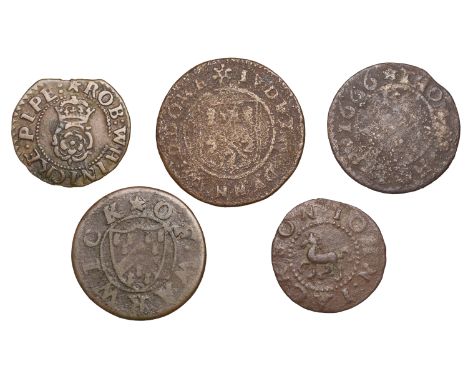 17th Century Tokens, WARWICKSHIRE, Warwick, Judeth Dunn, Halfpenny, 1669, 2.79g/6h (N 5375a, this piece; BW. 176); Thomas Hea