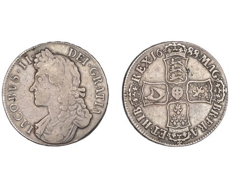 James II (1685-1688), Crown, 1688/7, second bust, edge qvarto (ESC 747; S 3407). Fine £150-£180