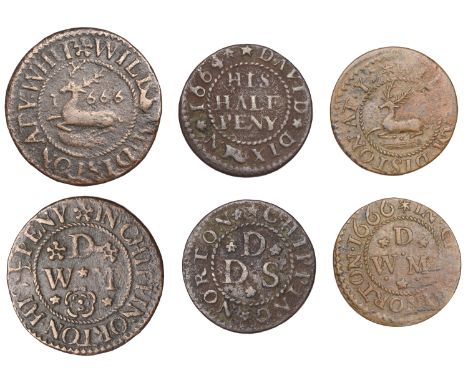 Chipping Norton, William Diston, Farthing, 1666, 0.99g/6h (M 65; N 3623, this piece; BW. 62), Halfpenny, 1666, 1.67g/12h (M 6