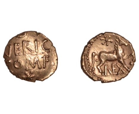 British Iron Age, ATREBATES and REGNI, Verica, Quarter-Stater, veric com f in two lines, crescent above, star below, rev. hor