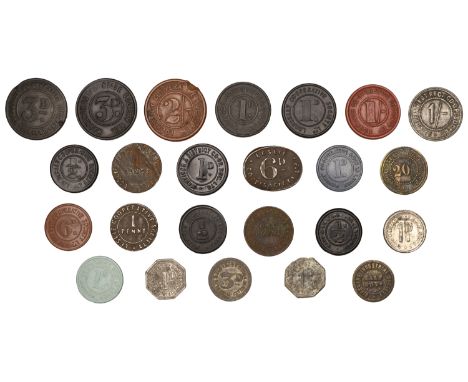 FIFE, Kirkland, Kirkland Industrial Society, Half-Sovereign and Pound (R 9, 10); Leslie, Leslie CS, Penny and Fourpence (R 2,