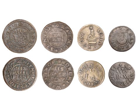 Witney, Ralph Werge, Farthing, 1653, 1.11g/6h (M 180; N 3849a, this piece; BW. 244); Andrew White Sr, Halfpenny, 1667, 1.59g/