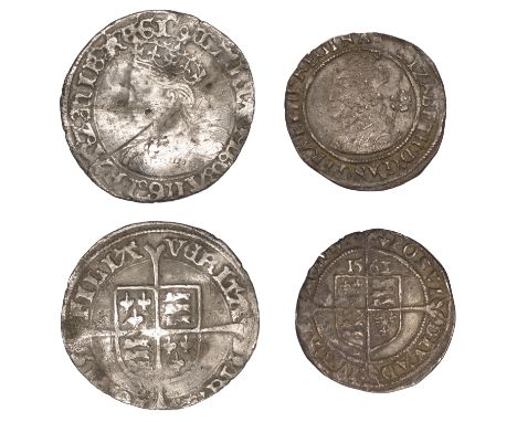 Mary, Groat, mm. pomegranate, 1.82g/1h (S 2492); Elizabeth I, Third issue, Threepence, 1563/2, mm. arrow, 1.51g/2h (BCW BA-4b