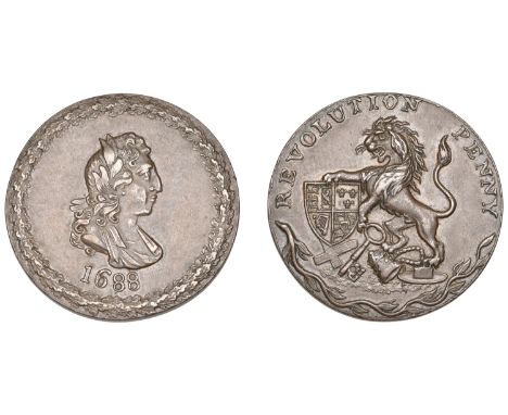 18th Century Tokens, Unlocalised issues, Skidmore’s Penny for the Centenary of the Revolution, bust of William III within bor