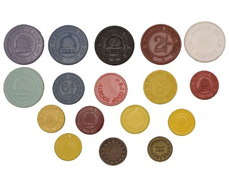 ROXBURGHSHIRE, Hawick, Hawick CSCL, Half-Sovereign, Pound, Halfpence (3), Pennies (2, different), Sixpence, Shillings (3, dif