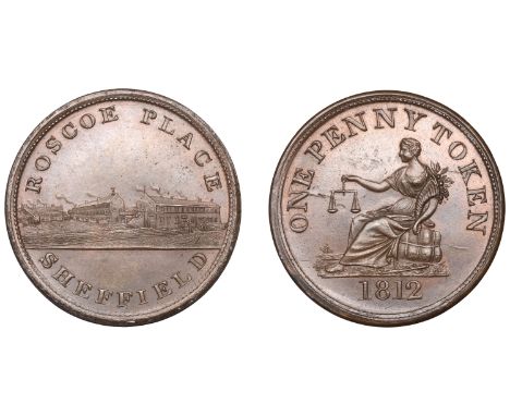19th Century Tokens, YORKSHIRE, Sheffield, Shaw, Jobson & Co [Roscoe Place], Penny, 1812, frontal elevation of factory, rev. 