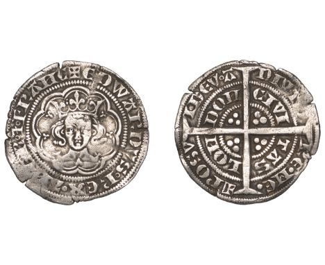 Edward III (1327-1377), Pre-Treaty period, Halfgroat, series B, London, mm. cross 1, Roman m, trefoils on cusps above crown, 