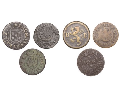 17th Century Tokens, OXFORDSHIRE, Banbury, Henry Smith, Farthing, 1.14g/12h (N 3577a, this piece; BW. 20); Bicester, Thomas B