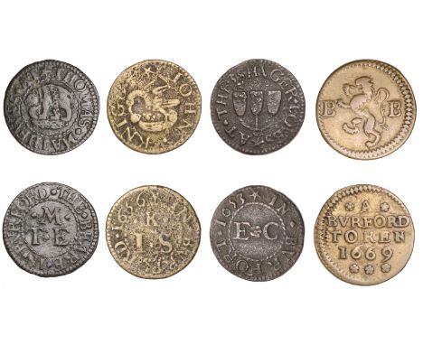 Burford, Borough Farthing, 1669, 1.38g/12h (M 43; N 3598a, this piece; BW. 46); E[dmond] C[astle], Farthing, 1653, 0.95g/6h (