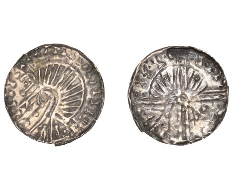 Hiberno-Scandinavian Period, Phase VI, Penny, Dublin, in imitation of Long Cross coinage, very crude draped bust left, crozie