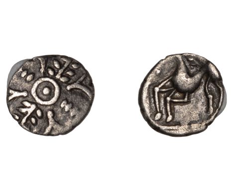 British Iron Age, ICENI, Uninscribed issues, Half-Unit, Quatrefoil type, central pellet-in-annulet, four petals around, two c