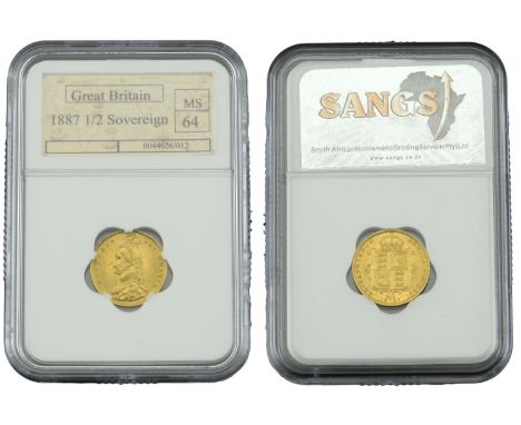 Victoria (1837-1901), Half-Sovereign, 1887, imperfect j, high shield (M 478F; S 3869). Extremely fine [slabbed SANGS MS 64] £