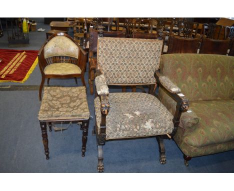Heavy Carved Oak Armchair with Lion Head and Paws with Matching Stool 