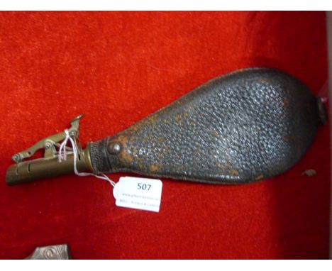 Leather &amp; Brass Shot Powder Flask 