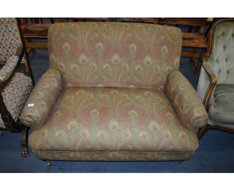 Green Upholstered Two Seat Sofa with Peacock Design 