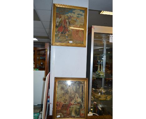 Pair of Gilt Framed Woolwork Tapestry - Biblical Scenes 