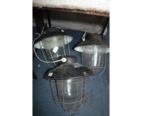 *Three Black Enamel Light Fittings 