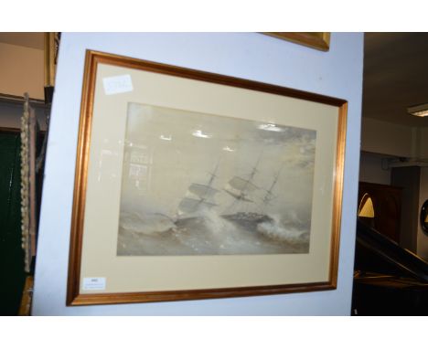 Gilt Framed Seascape - Ship in a Storm 