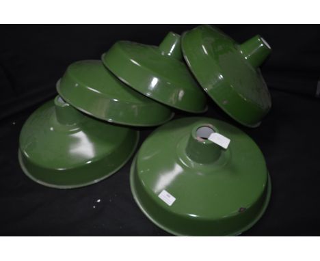 *Five Vintage Green Enamel Lamp Shades 
