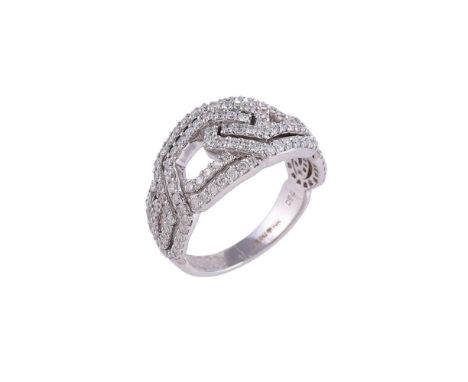 
	
		A white gold diamond Bombé dress ring by William &amp; Son, the pierced geometric lover's knot panel set with brilliant 