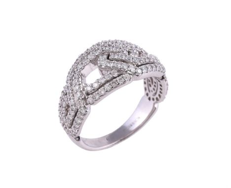 
	
		A white gold diamond Bombé dress ring by William &amp; Son, the pierced geometric lover's knot panel set with brilliant 