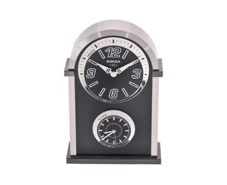 
	
		Swiza, ref. 20.0062, a limited edition palladium alarm clock, no. 38/499, two quartz movements, black dial, applied Arab