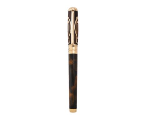 
	
		S. T. Dupont, Da Vinci Vitruvian Man, a limited edition brown lacquer fountain pen, no. 0269/1490, the cap with a gold p