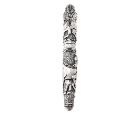 
	
		Caran d'Ache, Anna Jacoba Horse of the Desert, a limited edition silver coloured fountain pen, no. 07/10, stamped 800, t