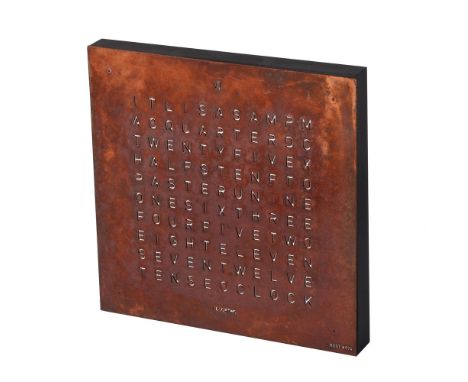 
	
		Biegert &amp; Funk, Qlocktwo Touch, a rust coloured table clock, quartz alarm movement, light up text display, case, dia