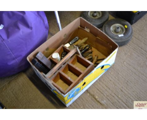 A box of hand tools etc