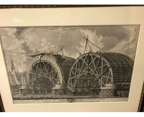 After Robert Mylne and E. Rooker, A View of Part of the Intended Bridge at Blackfriars London; Part of the Bridge at Blackfri