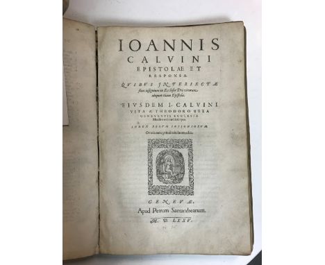 CALVIN (J). Institutio Christianae Religionis, Johannem Le Preux 1607, folio, title and first few leaves damaged; bound with: