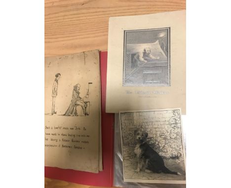 Two folders of original drawings and sketches, most by Francis Freeman of Hounslow circa 1900, including 'Heads of the Greek 