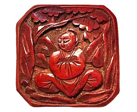 1 Large early 20th century carved square figural example. These figural pictorial Cinnabar examples like this are not always 