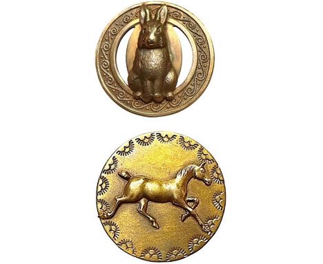 2 LG. 20th C. different Animal buttons by the late Faith Strobel. This nice selection came to us from a collector outside the