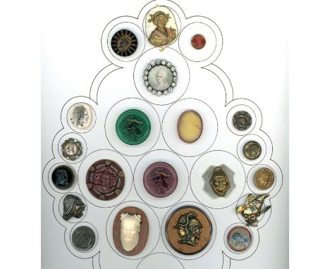 21 S/M/L 19th-20th century assorted material examples. Here we have a nice painting on natural material under glass, a transf