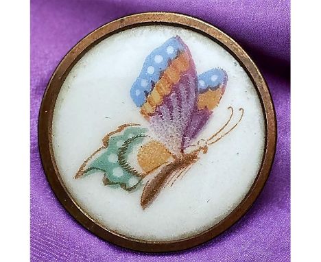 1 Medium 19th century RARE "Liverpool" transfer colored Butterfly. The name given to these buttons was given by button collec