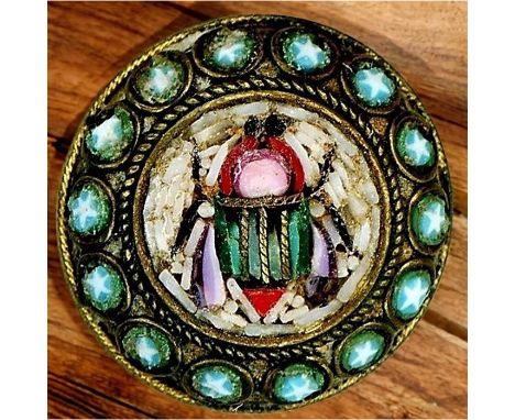 1 Small late 19th early 20th century scarab/beetle button. These very cool glass inlay buttons depicting insects are uncommon