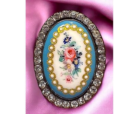 1 Large 19th century oval enamel with paillons &amp; pierreries. This is a beautiful and pristine example of enamel work from